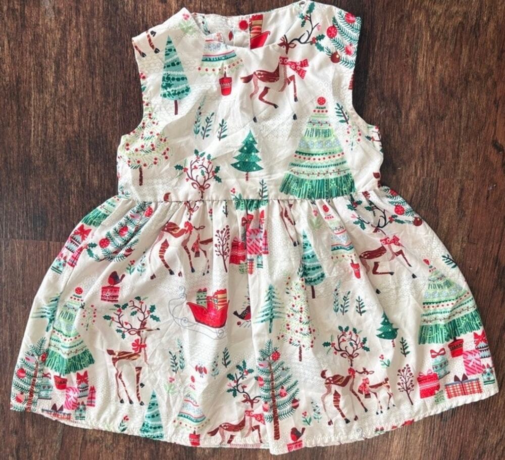 Boutique Girls Christmas Print Sleeveless Dress Silk Like Holiday A-Line Size 5T